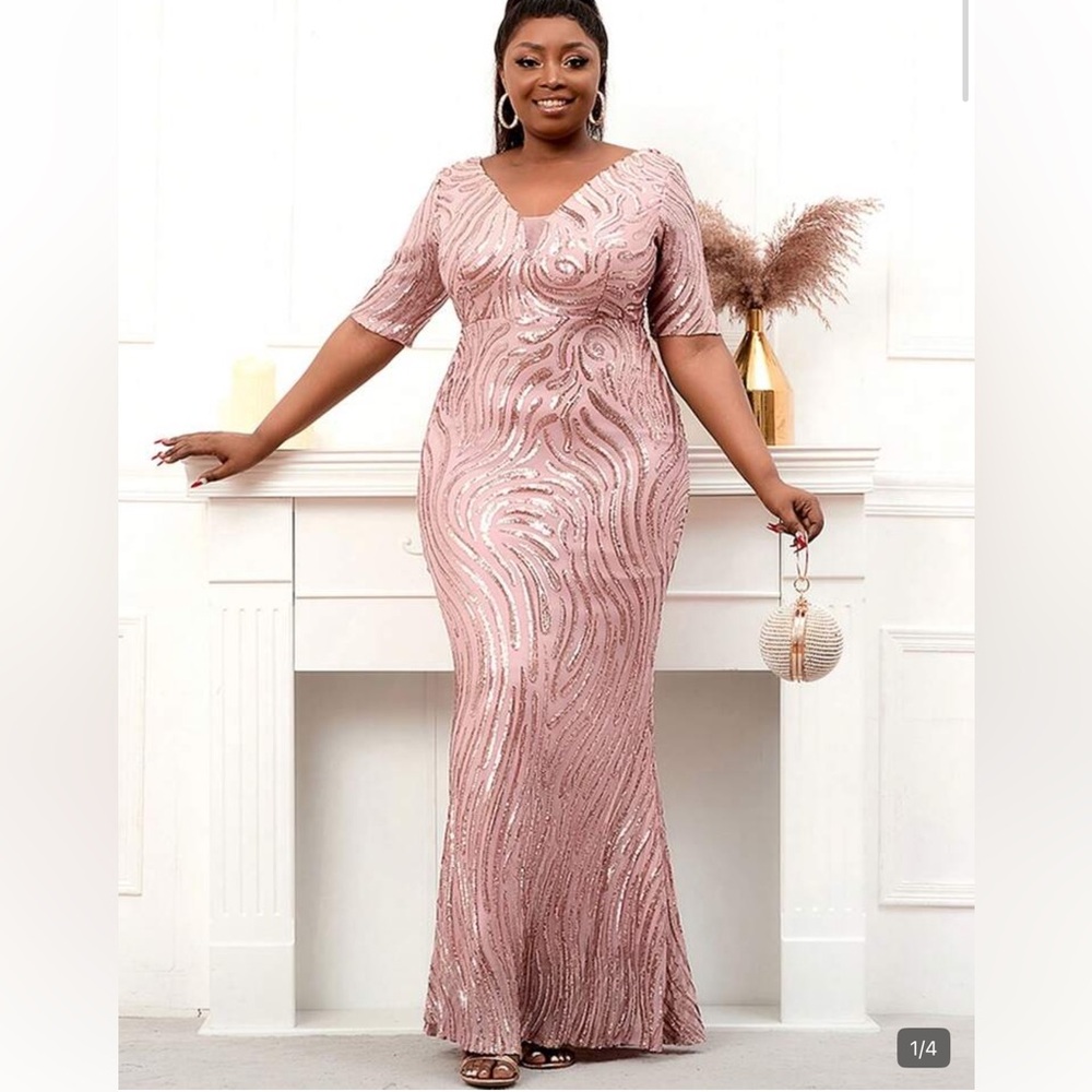 SHEIN Pink Sequin Long Sleeve Dress